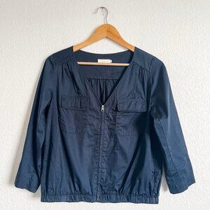Earth Music & Ecology Size M Navy Zip Up Blouse Long Sleeve